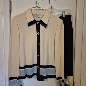 St. John Cream and Navy Cardigan Set